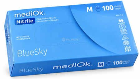 Перчатки нитрил MediOk Голубые, неопудренные, BlueSky, размер M 100шт в упак